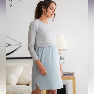 Seraphine maternity cotton nursing dress with sweatshirt top